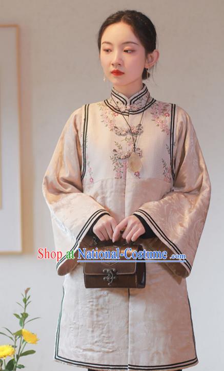 China Tang Suit Outer Garment Traditional Pink Brocade Overcoat Costume National Woman Cotton Wadded Jacket