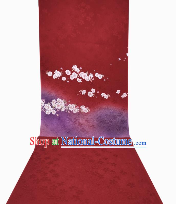 Asian Japan Red Brocade Traditional Silk Fabric Japanese Kimono Classical Sakura Pattern Tapestry Drapery