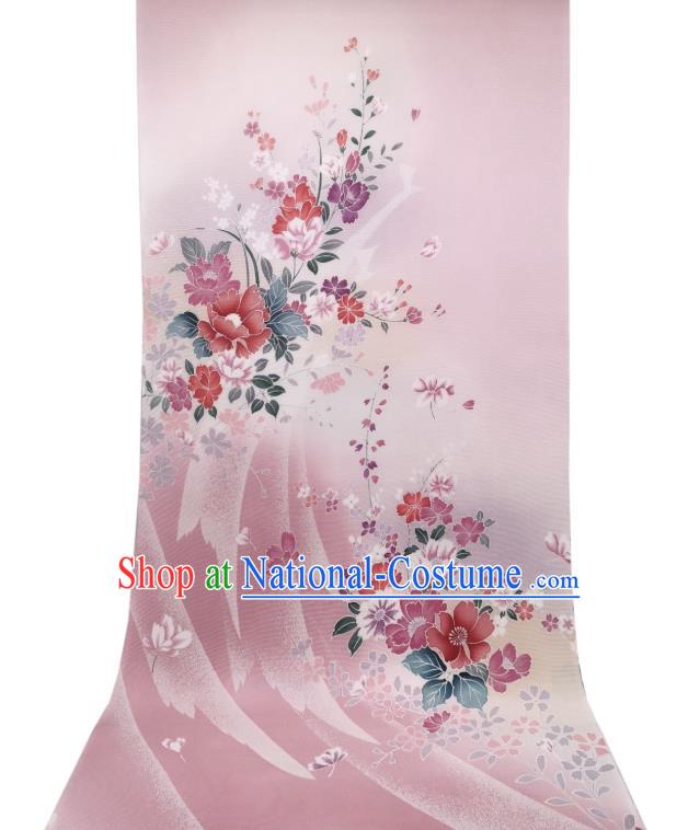 Asian Japan Traditional Printing Brocade Drapery Japanese Classical Tsukesage Kimono Pink Silk Fabric