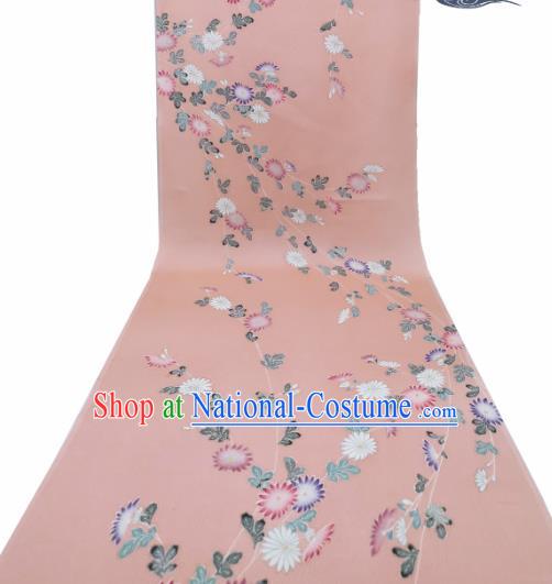 Asian Traditional Satin Drapery Japanese Kimono Pink Silk Fabric Japan Classical Chrysanthemum Pattern Brocade