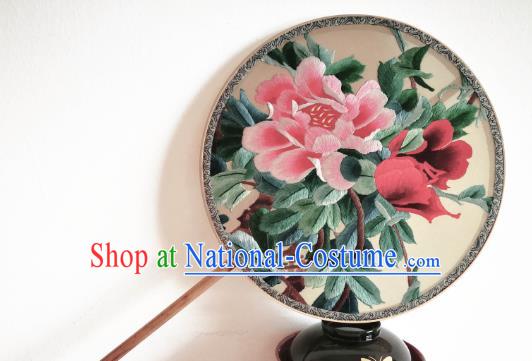 China Traditional Hanfu Circular Palace Fan Suzhou Embroidery Peony Fan Classical Double Side Silk Fan