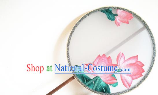 China Suzhou Embroidery Lotus Fan Classical Double Side Silk Fan Traditional Hanfu Circular Palace Fan