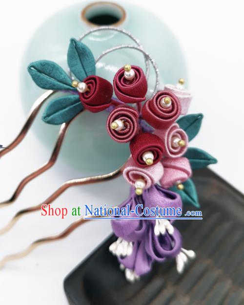 Chinese Traditional Hanfu Hairpin Handmade Ancient Princess Silk Convallaria Hair Comb