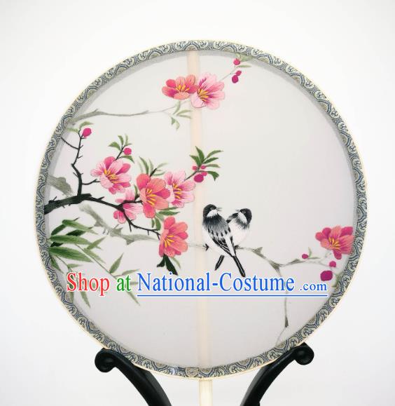 China Classical Silk Circular Fan Traditional Hanfu Palace Fan Suzhou Embroidered Begonia Fan