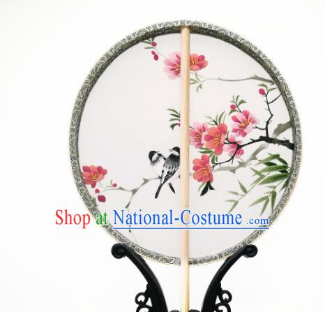 China Classical Silk Circular Fan Traditional Hanfu Palace Fan Suzhou Embroidered Begonia Fan