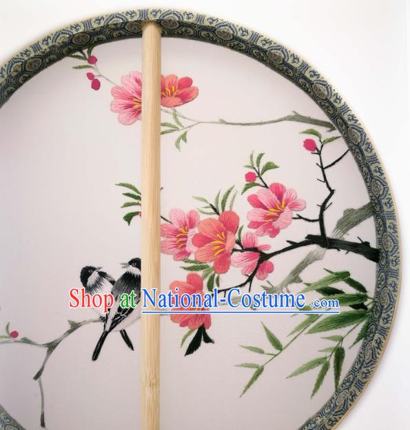 China Classical Silk Circular Fan Traditional Hanfu Palace Fan Suzhou Embroidered Begonia Fan