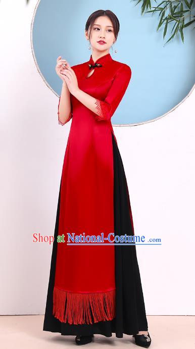 China Stage Show Cheongsam Catwalks Red Qipao Dress Modern Dance Clothing