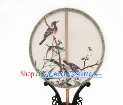 China Suzhou Embroidered Plum Bird Fan Classical Dance Silk Circular Fan Traditional Hanfu Palace Fan