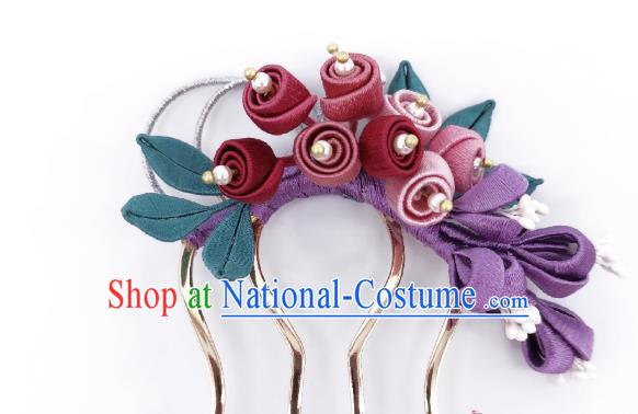 Chinese Traditional Hanfu Hairpin Handmade Ancient Princess Silk Convallaria Hair Comb