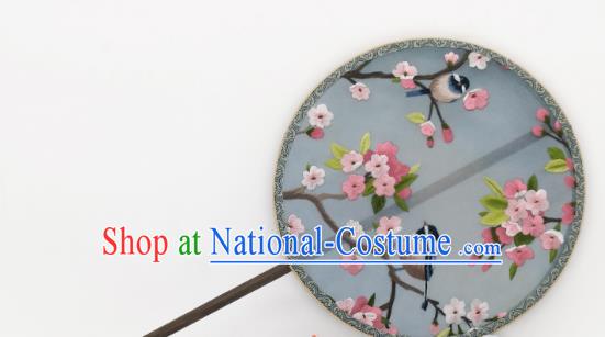 China Classical Double Side Silk Circular Fan Traditional Hanfu Palace Fan Suzhou Embroidery Winter Jasminum Fan