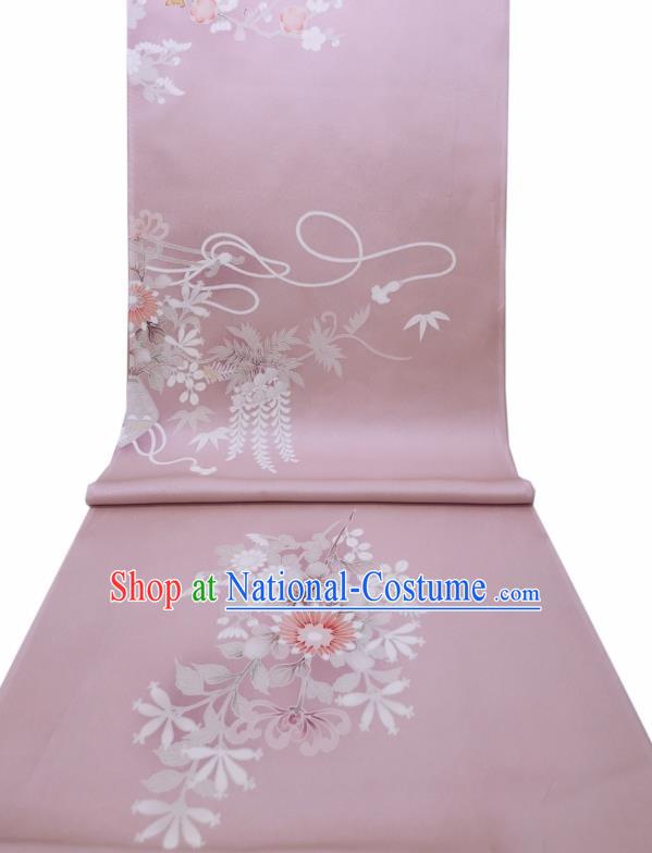 Japan Hand Painting Wisteria Chrysanthemum Lilac Brocade Asian Japanese Traditional Kimono Silk Fabric