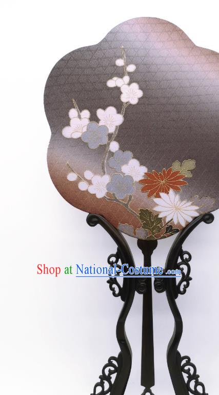 China Traditional Dance Grey Silk Fan Classical Hanfu Fans Hand Painting Plum Blossom Palace Fan