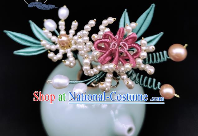 Chinese Traditional Qing Dynasty Pearls Chrysanthemum Hairpin Handmade Ancient Imperial Concubine Hair Stick