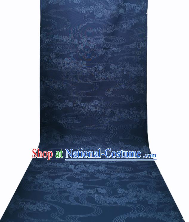 Asian Japan Classical Flow Chrysanthemum Pattern Silk Fabric Traditional Japanese Kimono Navy Brocade Material