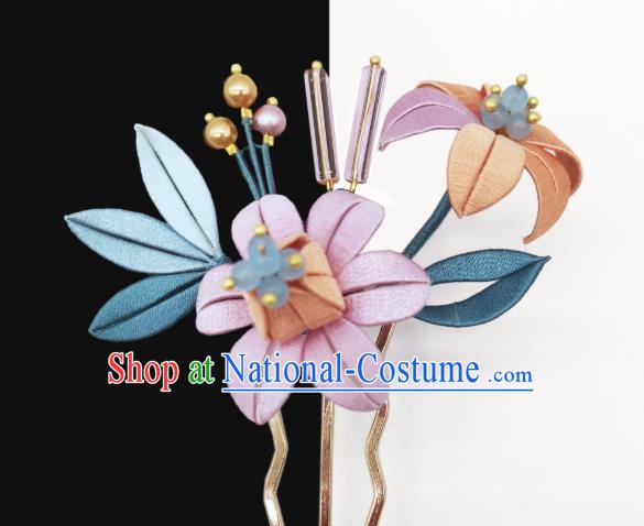 Chinese Traditional Hair Accessories Hanfu Hairpin Handmade Ancient Palace Lady Silk Flower Hair Stick