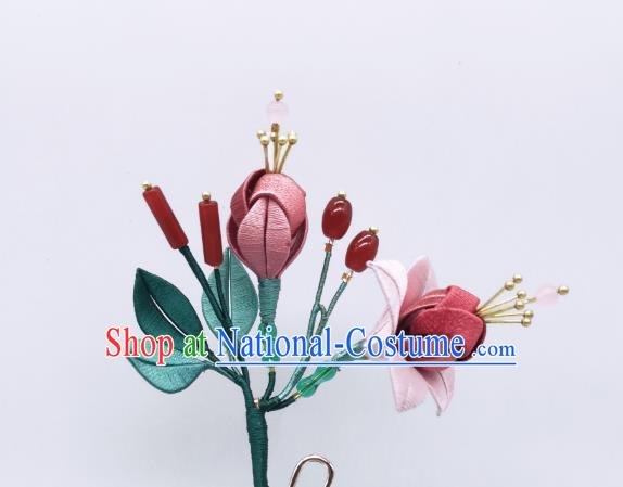 Chinese Traditional Song Dynasty Hair Accessories Hanfu Hairpin Handmade Ancient Palace Princess Silk Begonia Hair Stick