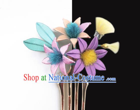 Chinese Traditional Hanfu Hairpin Hair Accessories Handmade Ancient Princess Purple Silk Flowers Hair Comb