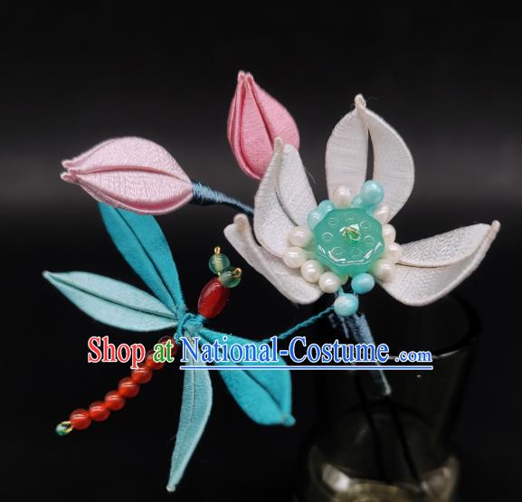 Chinese Handmade Hanfu Hair Accessories Traditional Hair Stick Ancient Princess Silk Lotus Dragonfly Hairpin