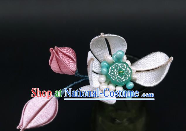 Chinese Traditional Hair Stick Ancient Princess Silk Lotus Hairpin Handmade Hanfu Hair Accessories