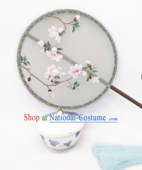 China Traditional Song Dynasty Silk Fan Classical Hanfu Embroidered Mangnolia Circular Fans Ancient Princess Palace Fan