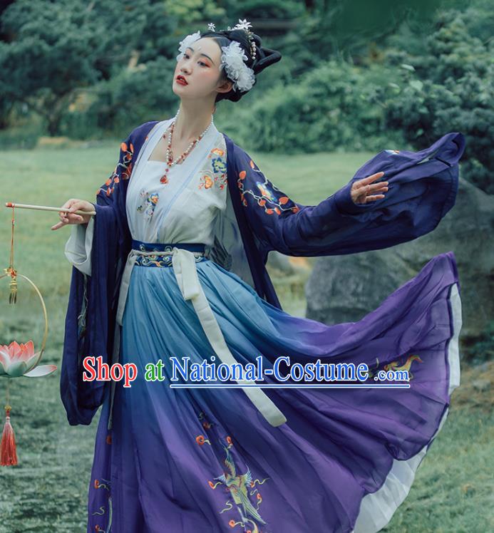 China Ancient Imperial Concubine Purple Hanfu Dress Apparels Traditional Tang Dynasty Court Woman Embroidered Costumes