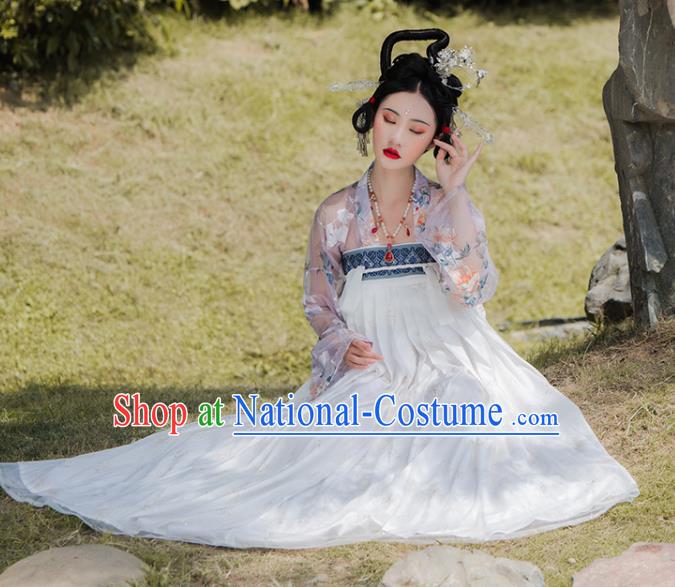 Traditional China Tang Dynasty Imperial Concubine Embroidered Costumes Ancient Court Beauty Hanfu Dress Clothing