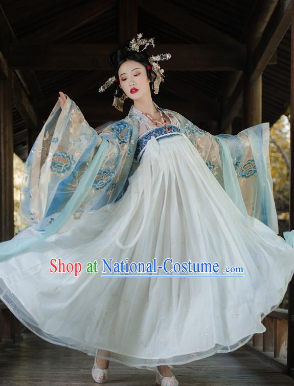 Traditional China Tang Dynasty Imperial Concubine Embroidered Costumes Ancient Court Beauty Hanfu Dress Clothing