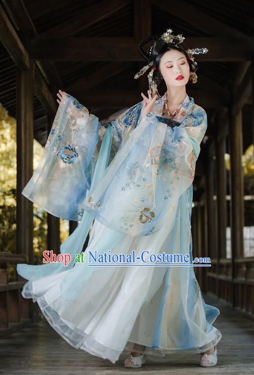 Traditional China Tang Dynasty Imperial Concubine Embroidered Costumes Ancient Court Beauty Hanfu Dress Clothing