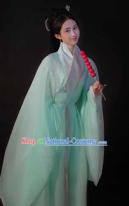 China Ancient Goddess Princess Light Green Hanfu Dress Traditional Ming Dynasty Young Beauty Historical Clothing