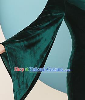 China Catwalks Green Velvet Qipao Dress Stage Performance Single Mandarin Sleeve Cheongsam Woman Clothing