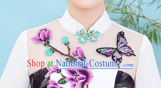 China Catwalks Ink Painting Orchids Qipao Dress Stage Show Cheongsam Woman Classical Dance Clothing