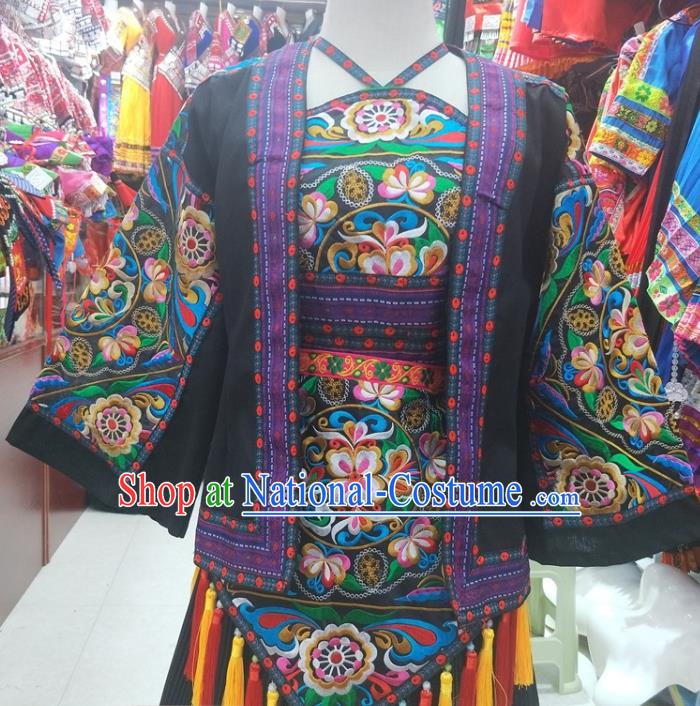 Chinese Hmong Ethnic Woman Costumes Traditional Guizhou Miao National Minority Folk Dance Clothing