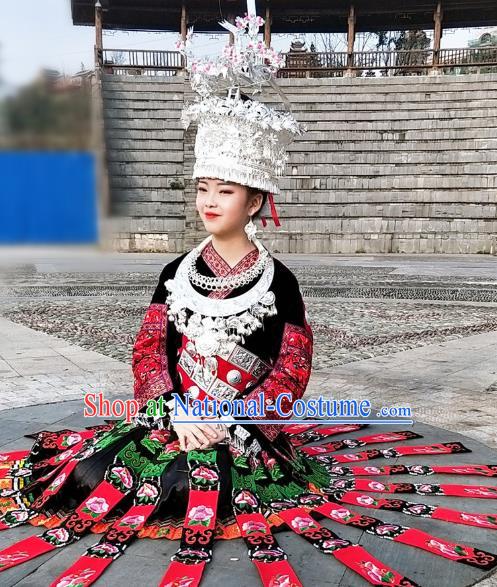 Chinese Guizhou Hmong Ethnic Stage Performance Costumes Traditional Miao National Minority Wedding Bride Clothing