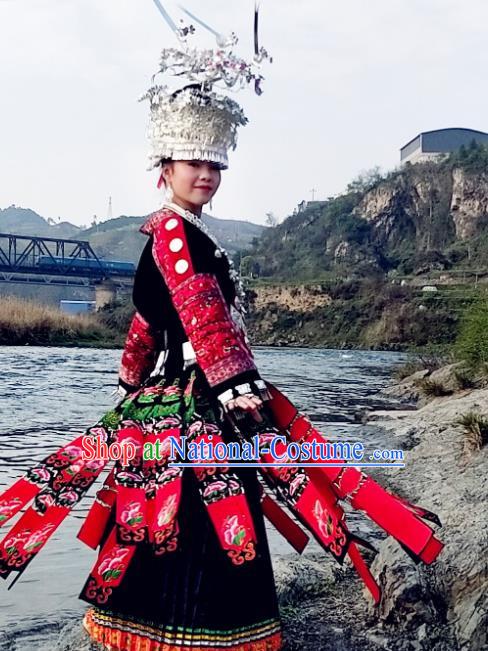 Chinese Guizhou Hmong Ethnic Stage Performance Costumes Traditional Miao National Minority Wedding Bride Clothing