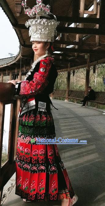 Chinese Guizhou Hmong Ethnic Stage Performance Costumes Traditional Miao National Minority Wedding Bride Clothing