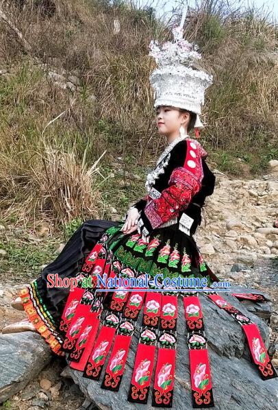 Chinese Guizhou Hmong Ethnic Stage Performance Costumes Traditional Miao National Minority Wedding Bride Clothing