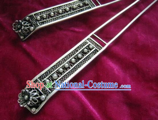 China Guizhou Miao Nationality Woman Hair Stick Traditional Hmong Ethnic Hairpin Silver Hair Accessories