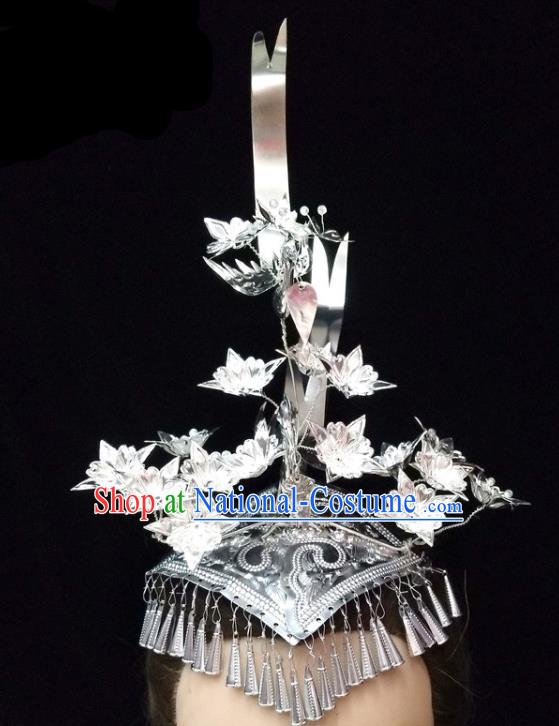 China Guizhou Miao Nationality Phoenix Coronet Traditional Hair Accessories Hmong Ethnic Silver Bird Hair Crown