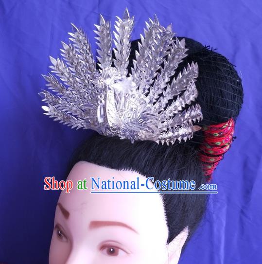 China Guizhou Miao Nationality Hairpin Traditional Bride Hair Accessories Hmong Ethnic Silver Phoenix Hair Crown