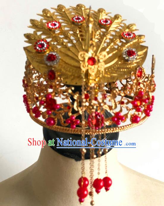 China Traditional Wedding Bride Hair Accessories Handmade Peking Opera Diva Golden Phoenix Hairpin