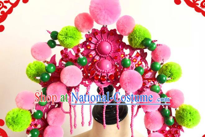 China Traditional Beijing Opera Hat Handmade Ancient Princess Rosy Phoenix Coronet Headwear