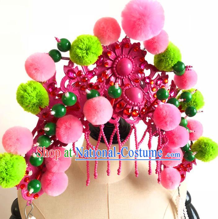 China Traditional Beijing Opera Hat Handmade Ancient Princess Rosy Phoenix Coronet Headwear