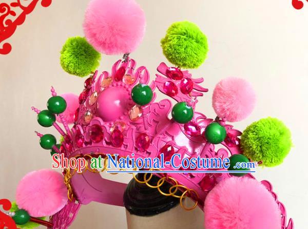 China Traditional Beijing Opera Hat Handmade Ancient Princess Rosy Phoenix Coronet Headwear