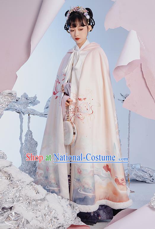 China Traditional Ming Dynasty Court Beauty Hanfu Clothing Ancient Royal Princess Embroidered Cape