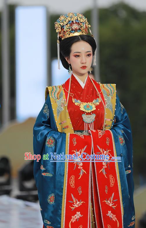 China Ancient Imperial Empress Embroidered Costumes Traditional Song Dynasty Wedding Replica Clothing Full Set