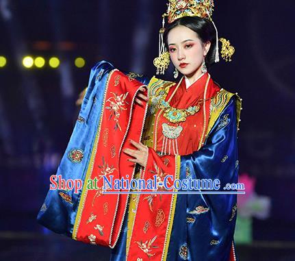 China Ancient Imperial Empress Embroidered Costumes Traditional Song Dynasty Wedding Replica Clothing Full Set