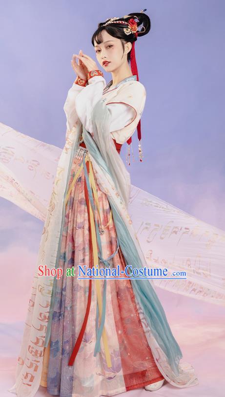 China Ancient Palace Princess Embroidered Costumes Traditional Tang Dynasty Court Lady Replica Clothing