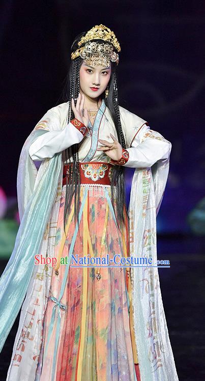 China Ancient Palace Princess Embroidered Costumes Traditional Tang Dynasty Court Lady Replica Clothing