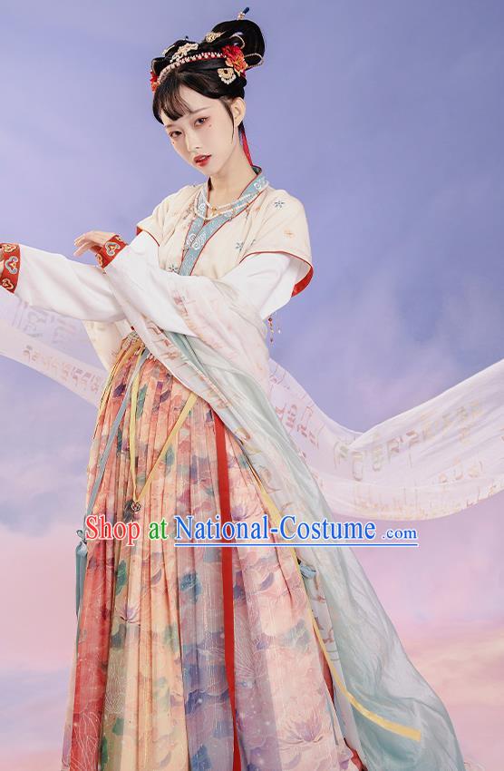 China Ancient Palace Princess Embroidered Costumes Traditional Tang Dynasty Court Lady Replica Clothing