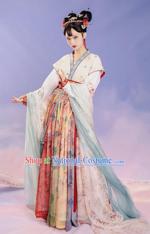 China Ancient Palace Princess Embroidered Costumes Traditional Tang Dynasty Court Lady Replica Clothing